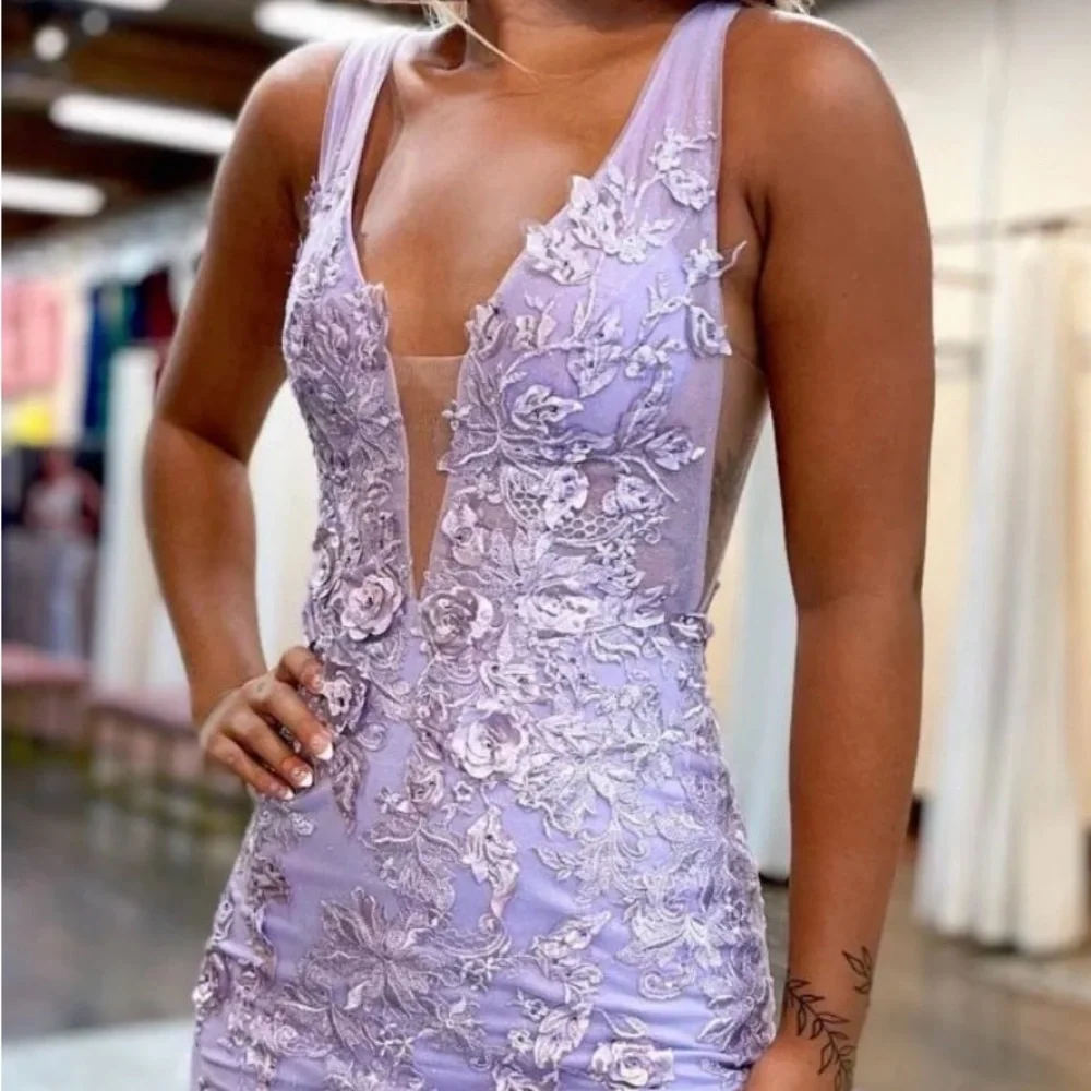 BRAND NEW WITH TAGS - Purple Embellished Ruffled Mini Dress-#HOCO#Dance - Picture 1 of 8